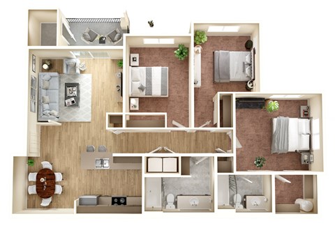 Floor plan for 3 beds, 2 baths, 1210 sqft
